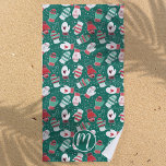 Cosy Winter Christmas Mittens Pattern in Green Beach Towel<br><div class="desc">This novelty pattern design features hand drawn mittens with unique doodled designs on each mitten, perfect for the chilly winter season. Each adorable mitten has snowflakes, hearts, festive stripes, strings and pom poms in knitted style, and are surrounded by snowflake dots. Coloured in a classic Christmas colour palette of deep...</div>