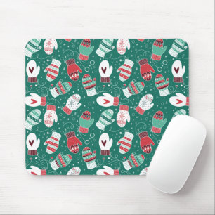 Cosy Winter Christmas Mittens Pattern in Green Mouse Pad