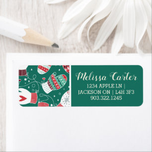Cosy Winter Christmas Mittens Pattern in Green Return Address Label