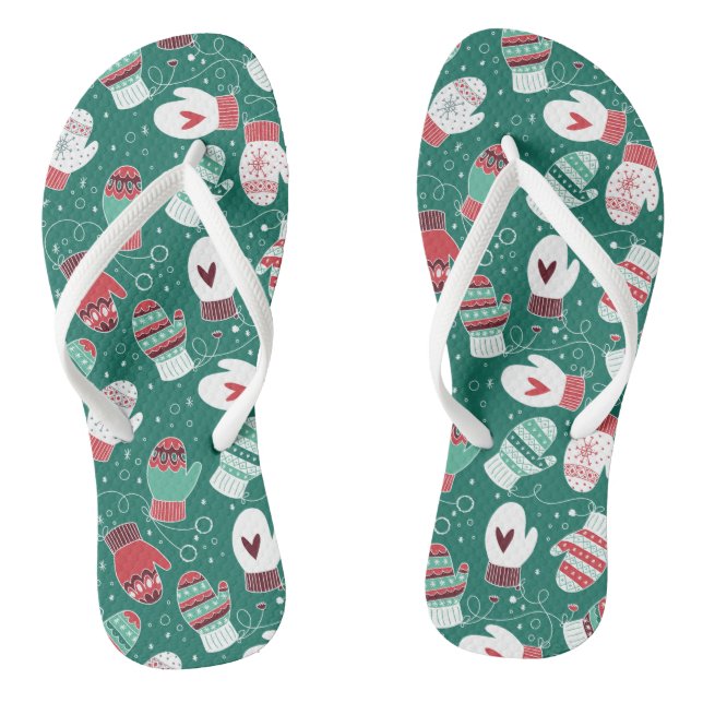 Cosy Winter Christmas Mittens Pattern in Green Thongs (Footbed)