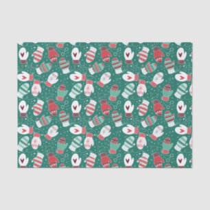 Cosy Winter Christmas Mittens Pattern in Green Tissue Paper