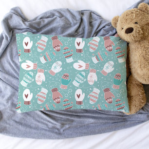 Cosy Winter Christmas Mittens Pattern in Mint Pillowcase