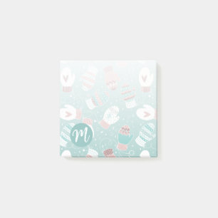 Cosy Winter Christmas Mittens Pattern in Mint Post-it Notes