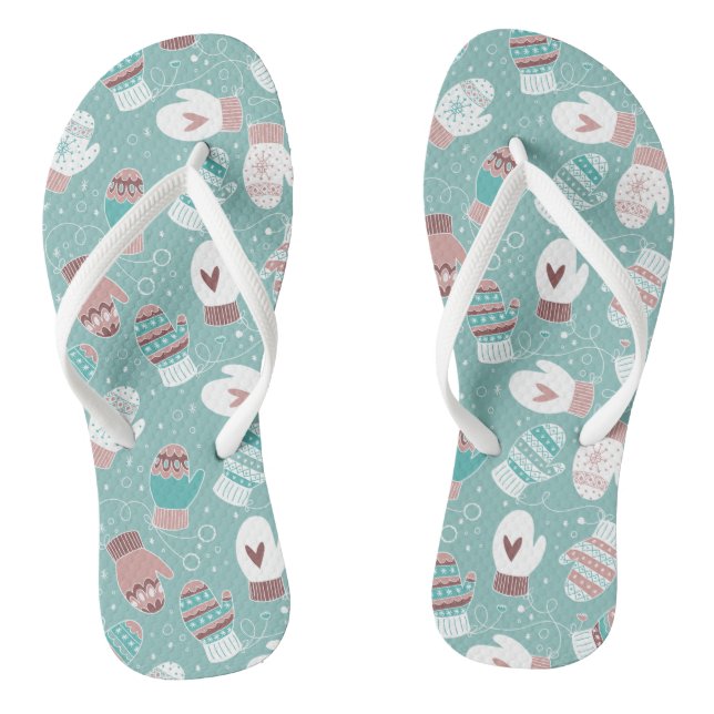 Cosy Winter Christmas Mittens Pattern in Mint Thongs (Footbed)