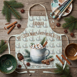 Cosy Winter Cocoa Marshmallow Mug Scene Apron