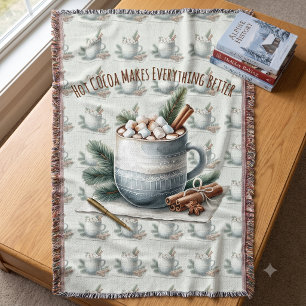 Cosy Winter Cocoa Marshmallow Scene Throw Blanket