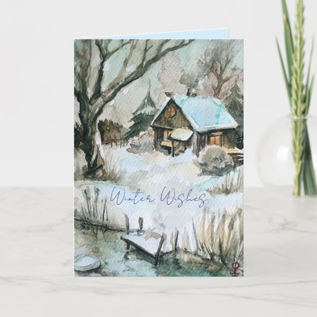 Cosy Winter Cottage  Holiday Card (Front)