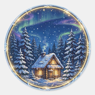 Cosy Winter Cottage — Snowy Cabin Retreat Badge Cl Classic Round Sticker