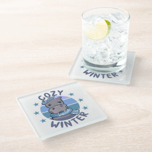 Cosy Winter Cute Animal Glass Coaster