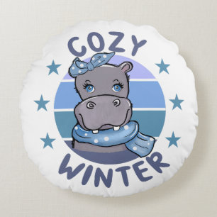 Cosy Winter Cute Animal Round Cushion