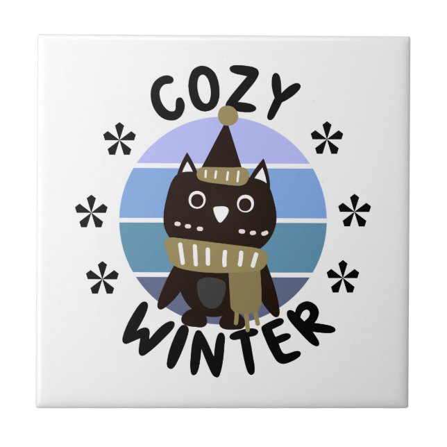 Cosy Winter, Cute Owl Ceramic Tile (Front)