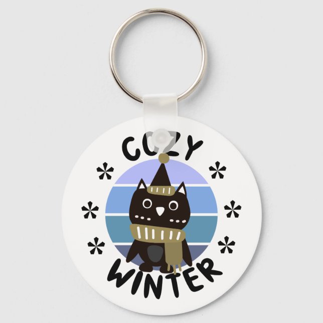 Cosy Winter, Cute Owl Key Ring (Front)