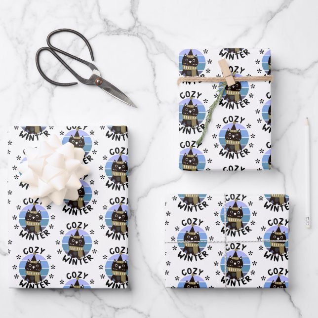 Cosy Winter, Cute Owl Wrapping Paper Sheet (Front)