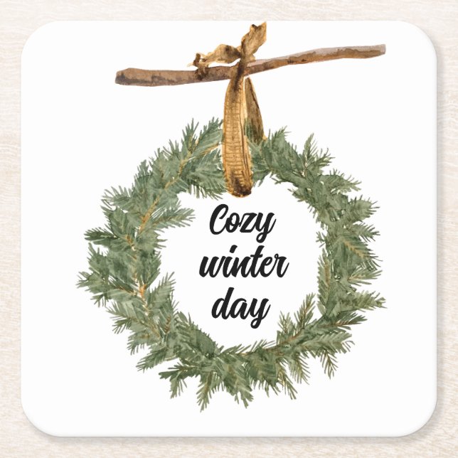 Cosy Winter Day Square Paper Coaster (Front)