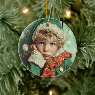 Cosy Winter Elf Child Portrait Ceramic Ornament