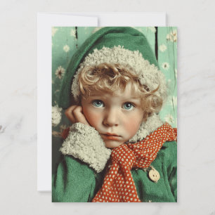 Cosy Winter Elf Child Portrait Holiday Card