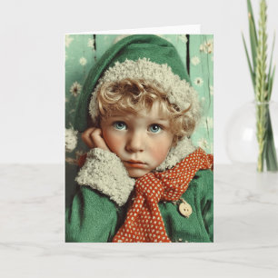 Cosy Winter Elf Child Portrait Holiday Card