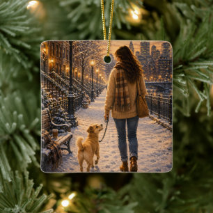 Cosy Winter Evening Walk with My Best Friend Ceramic Ornament