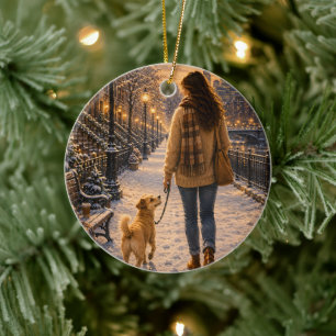 Cosy Winter Evening Walk with My Best Friend Ceramic Ornament