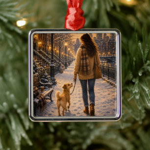 Cosy Winter Evening Walk with My Best Friend Metal Ornament