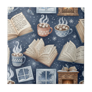 Cosy Winter Evenings – Hot Cocoa, Books, Firelight Ceramic Tile