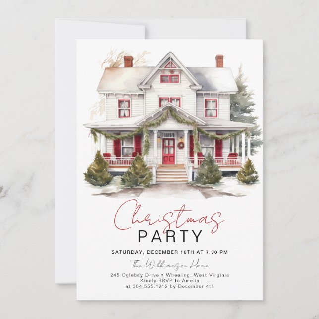 Cosy Winter Farmhouse Home Christmas Party  Invitation (Front)