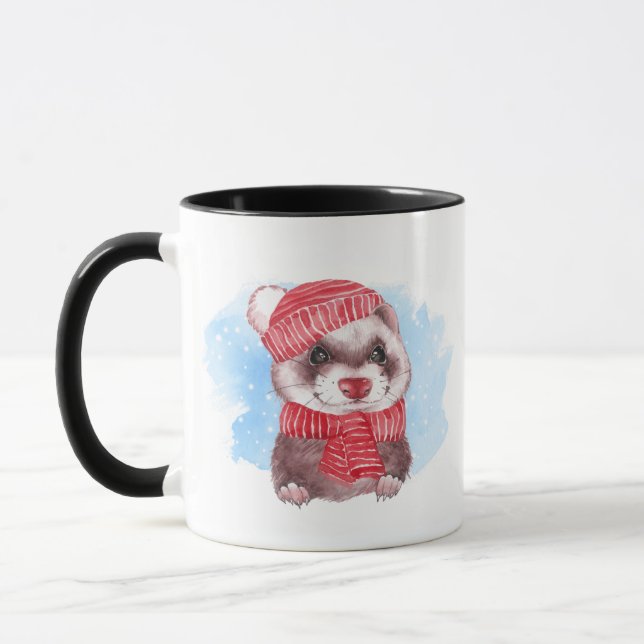 Cosy Winter Ferret  Mug (Left)