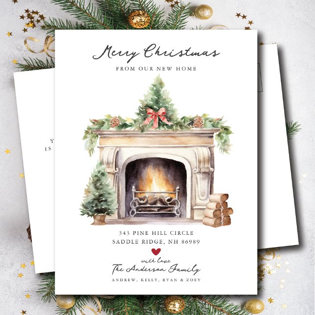 Cosy Winter Fireplace Moving  Announcement Postcard (Creator Uploaded)