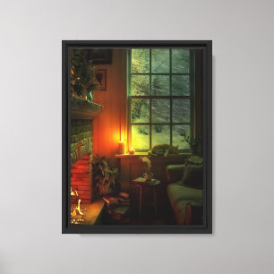 Cosy Winter Fireplace Scene Canvas Print