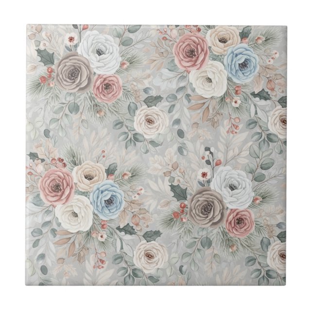 Cosy Winter Floral Pattern Ceramic Tile (Front)