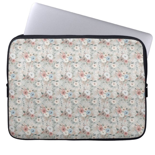 Cosy Winter Floral Pattern Laptop Sleeve (Front)
