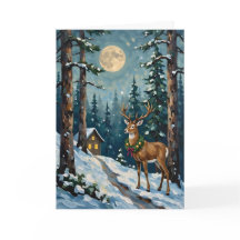 Cosy Winter Forest Deer Cabin Scene
