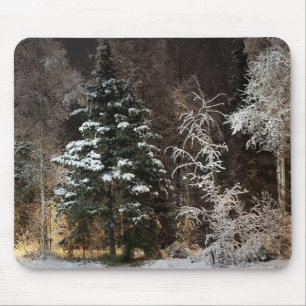 Cosy Winter Forest Night Scene Mouse Pad
