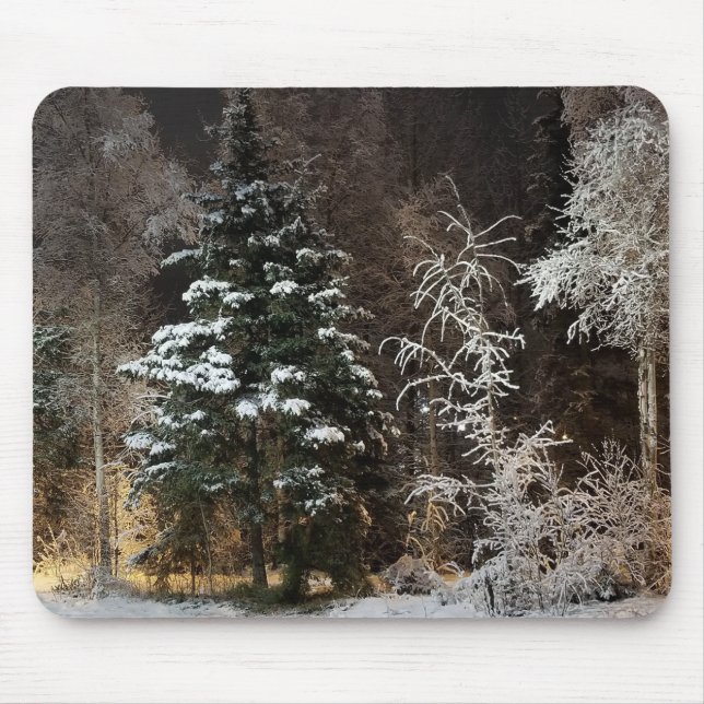 Cosy Winter Forest Night Scene Mouse Pad (Front)