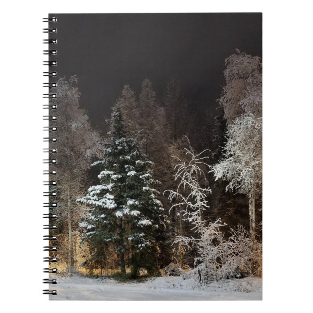 Cosy Winter Forest Night Scene Notebook (Front)