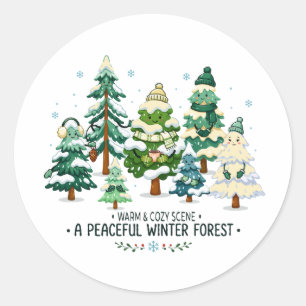 Cosy Winter Forest Trees Classic Round Sticker