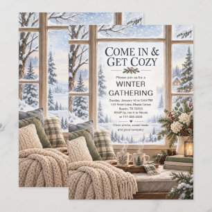 Cosy Winter Gathering Snowy Cabin Party Invitation