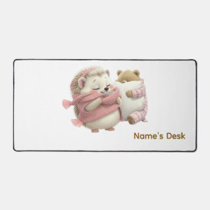 Cosy Winter Hedgehog Bear Personalised Desk Mat