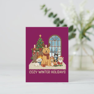 Cosy Winter Holidays Cute Christmas Pets by the Holiday Card