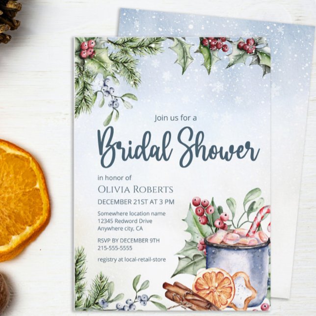 Cosy Winter Hot Cocoa Snowly Bridal Shower Invitation (Creator Uploaded)