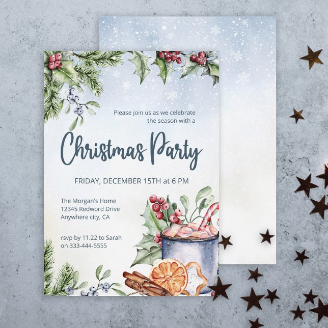 Cosy Winter Hot Cocoa Snowly Christmas Party Invitation (Creator Uploaded)