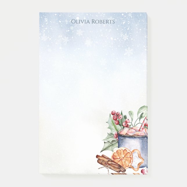 Cosy Winter Hot Cocoa Snowly Personalised Post-it Notes (Front)