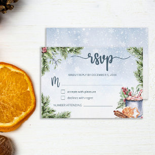 Cosy Winter Hot Cocoa Snowly Wedding RSVP Card