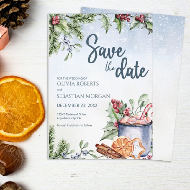 Cosy Winter Hot Cocoa Snowly Wedding Save The Date (Creator Uploaded)