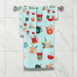 Cosy winter latte hot chocolate festive cocoa  bath towel set