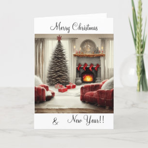 Cosy Winter Living Room Scene Holiday Card
