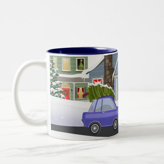 Cosy Winter Night Christmas Village Two-Tone Coffee Mug (Left)