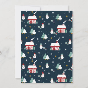 Cosy Winter Night Village and Snowmen Thank You Card
