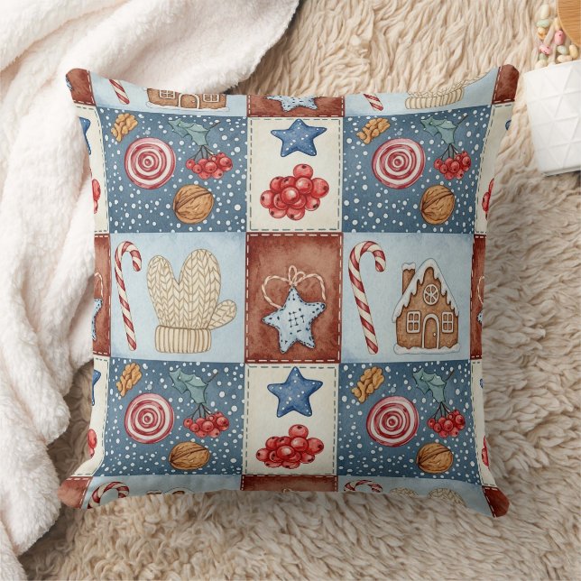 Cosy Winter Patchwork Christmas Cushion (Blanket)