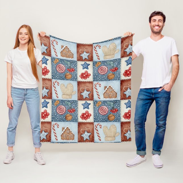 Cosy Winter Patchwork Christmas Fleece Blanket (In Situ)